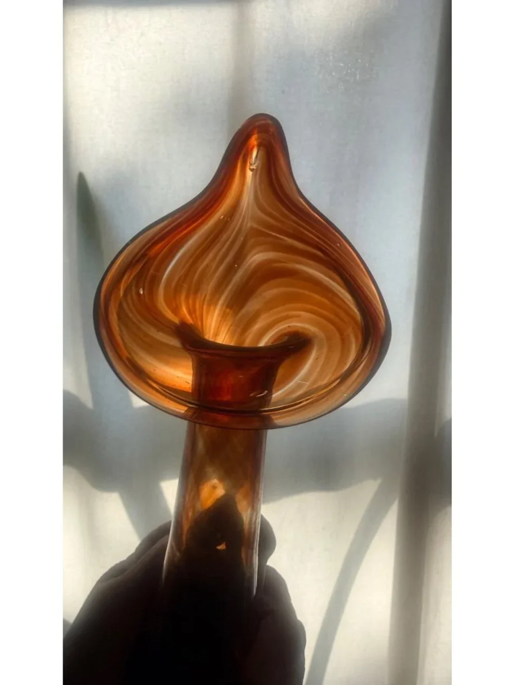 Handmade Glass Swirled Mushroom Sculpture By Becraft From The Ozarks - Amber Ton